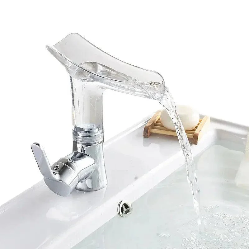 Waterfall Basin Tap Transparent Bathroom Tap Brass Sink Tap -Bathlova