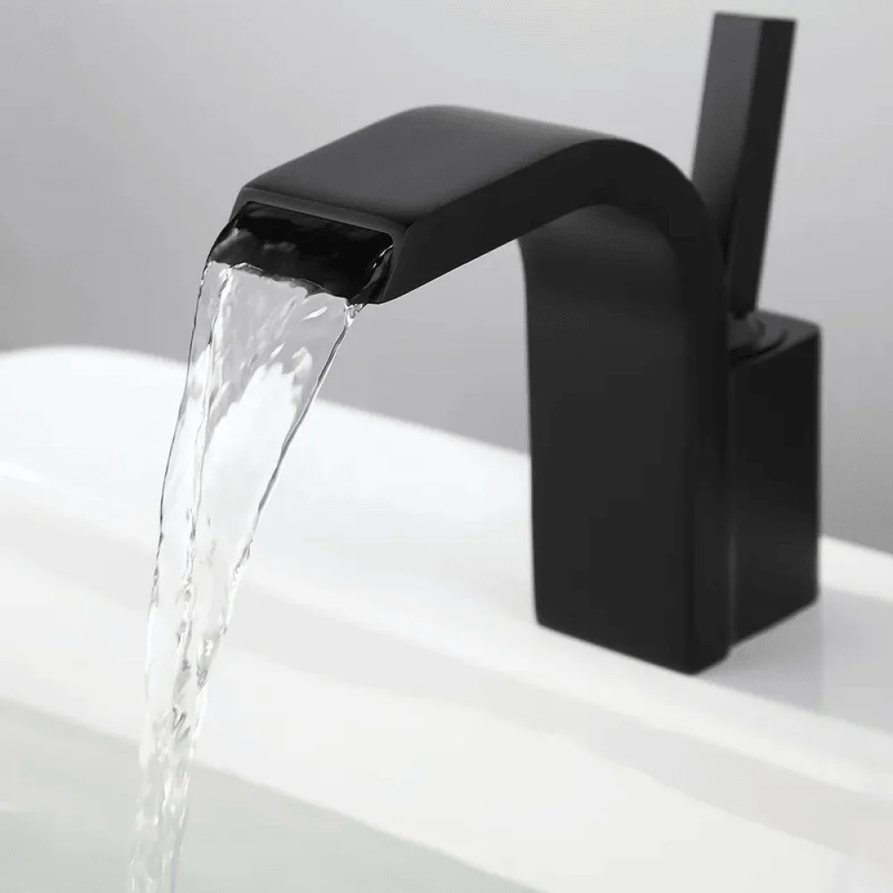 Waterfall Joystick Spout Bathroom Tap in Matte Black - Single Handle -Bathlova