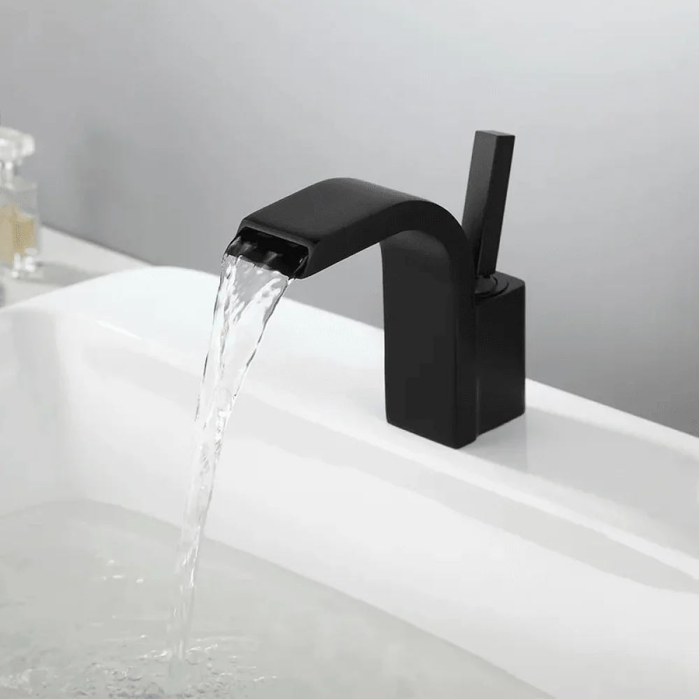 Waterfall Joystick Spout Bathroom Tap in Matte Black - Single Handle -Bathlova