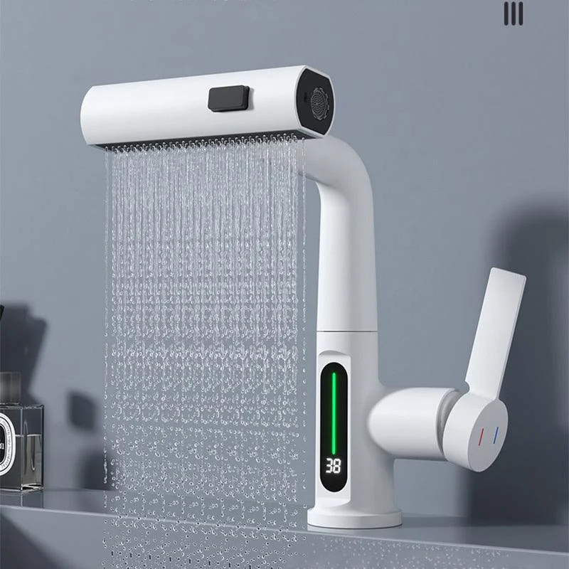 Waterfall Pull Out Kitchen Tap White Intelligent Digital Display Tap -Bathlova