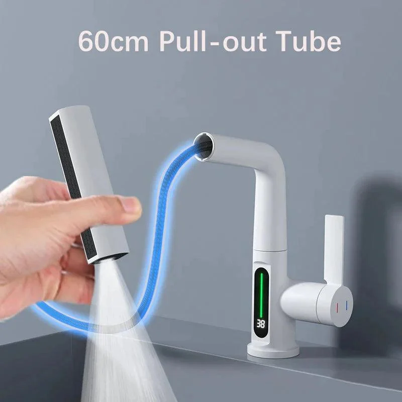 Waterfall Pull Out Kitchen Tap White Intelligent Digital Display Tap -Bathlova