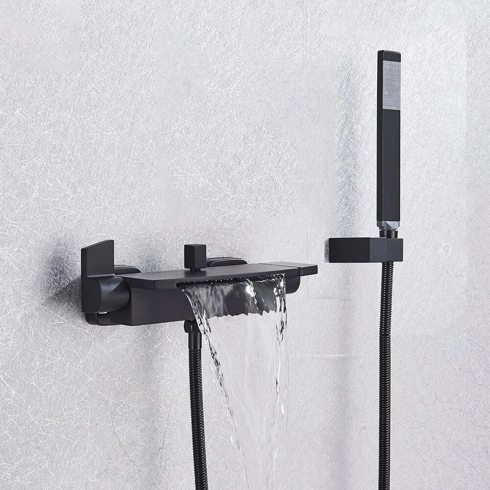 Waterfall Shower Bath Set Black Retro Bathroom Shower Mixer Tap Tap -Bathlova