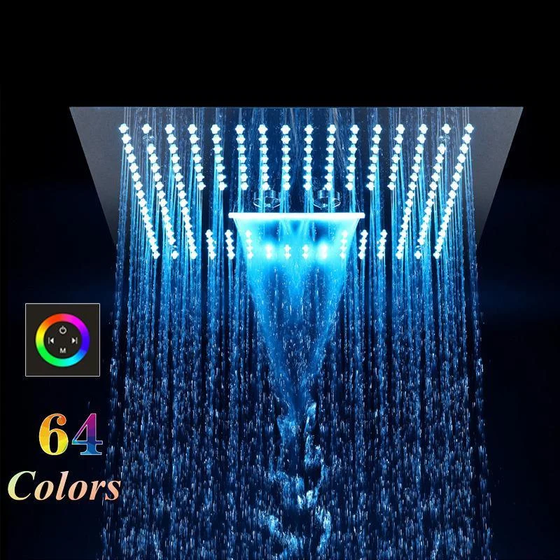 Waterfall Shower Head 64 Colors LED Misty Rainfall Shower Head with Remote Control LED Light -Bathlova