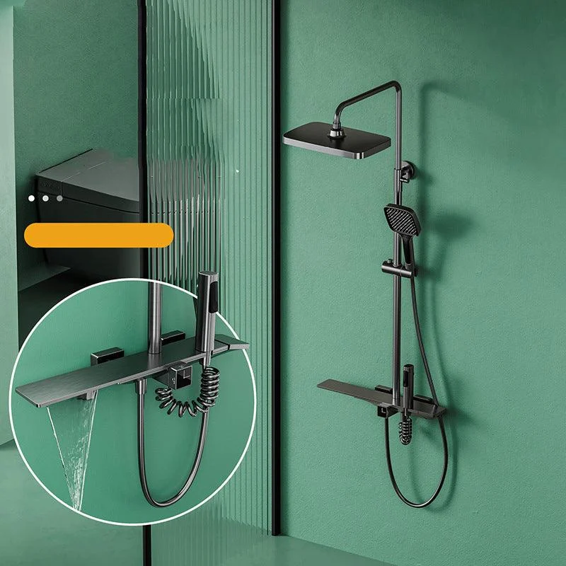 Waterfall Shower Set Square Wall Mount Copper Knob Handle Shower System with Shower Hose -Bathlova