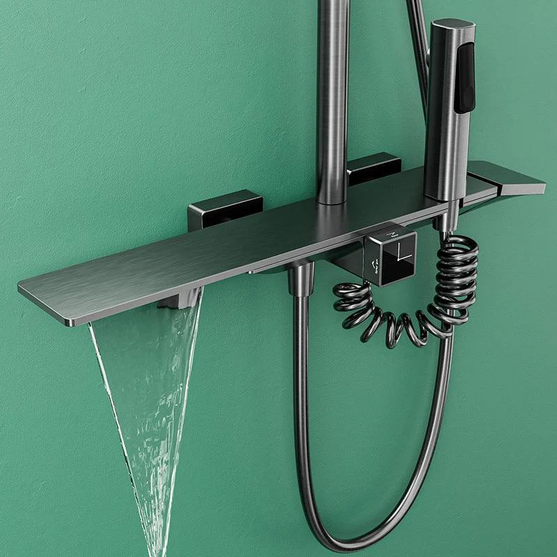 Waterfall Shower Set Square Wall Mount Copper Knob Handle Shower System with Shower Hose -Bathlova