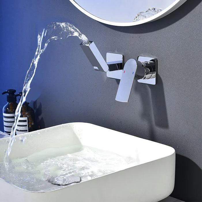 Waterfall Spout Bathroom Tap Swivel Lever Handle 2 Holes Wall-Mounted Sink Tap -Bathlova