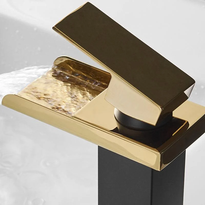 Waterfall Spout Vessel Sink Tap Lever Handle Square Vessel Tap -Bathlova