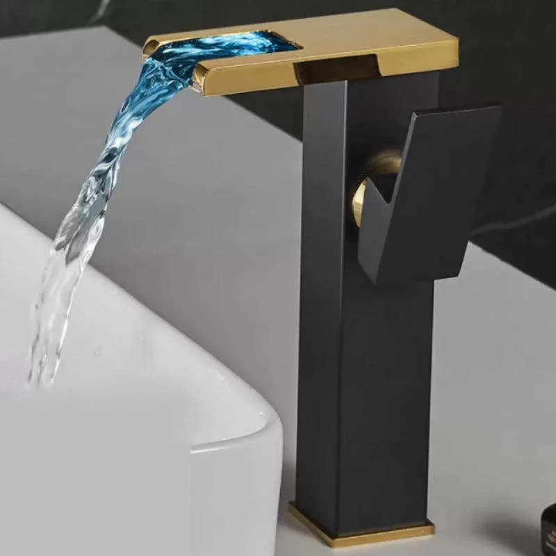 Waterfall Spout Vessel Sink Tap Lever Handle Square Vessel Tap -Bathlova