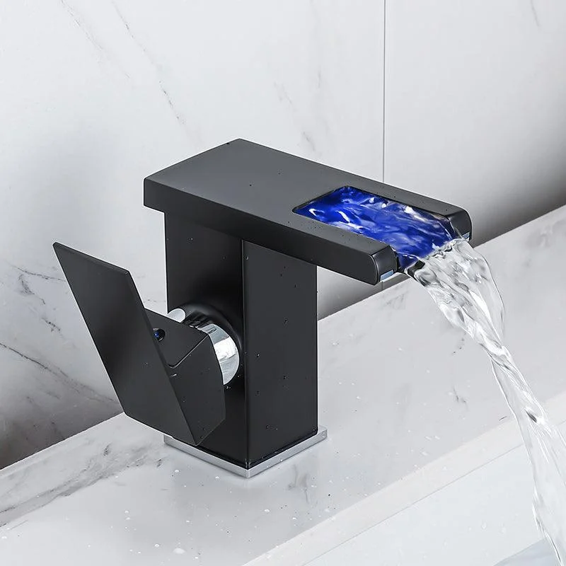 Waterfall Spout Vessel Sink Tap Square Lever Handle with LED Three-Color Light -Bathlova