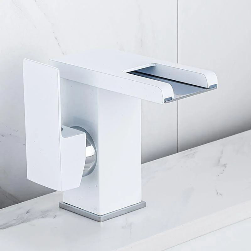 Waterfall Spout Vessel Sink Tap Square Lever Handle with LED Three-Color Light -Bathlova