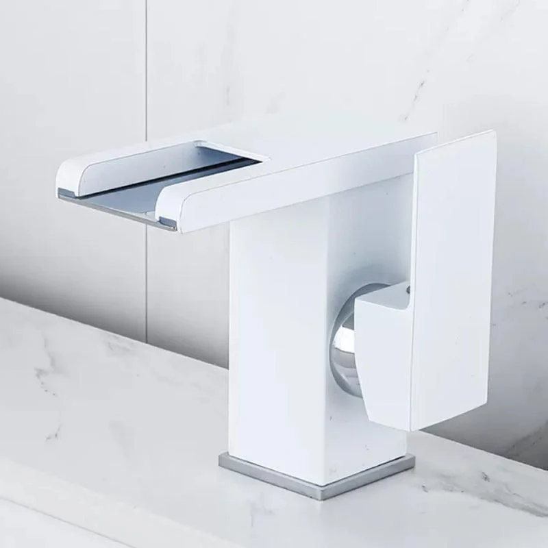 Waterfall Spout Vessel Sink Tap Square Lever Handle with LED Three-Color Light -Bathlova