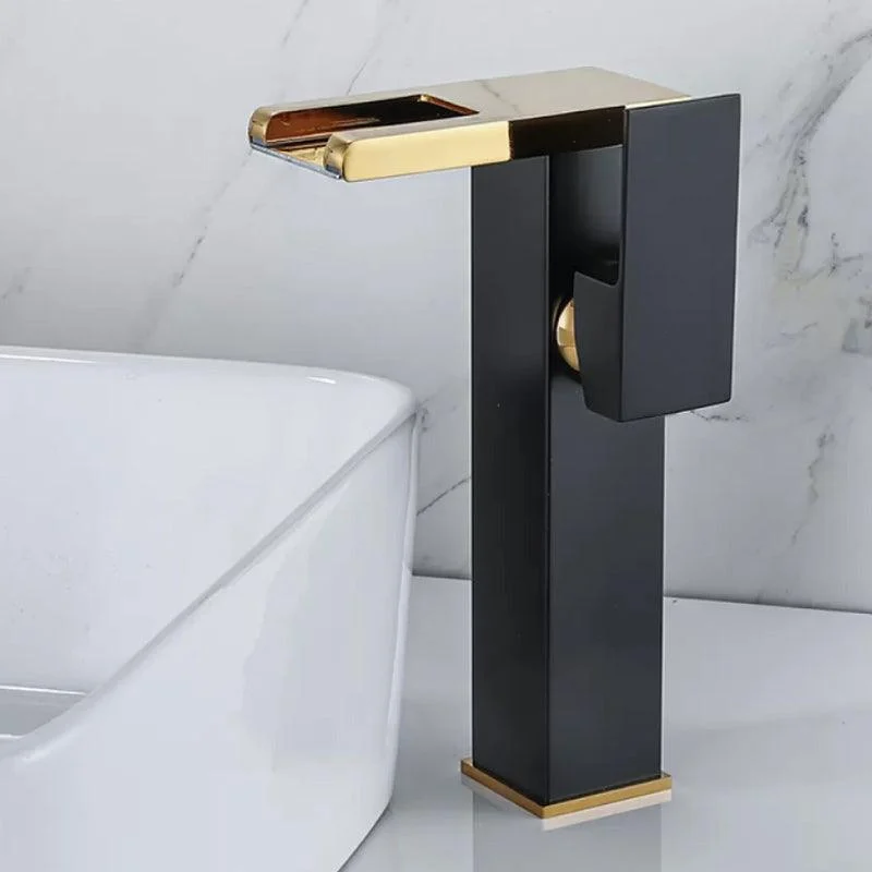 Waterfall Spout Vessel Sink Tap Square Lever Handle with LED Three-Color Light -Bathlova