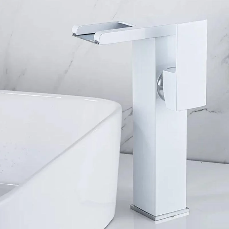 Waterfall Spout Vessel Sink Tap Square Lever Handle with LED Three-Color Light -Bathlova