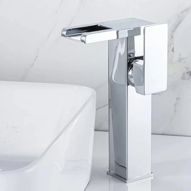 Waterfall Spout Vessel Sink Tap Square Lever Handle with LED Three-Color Light -Bathlova