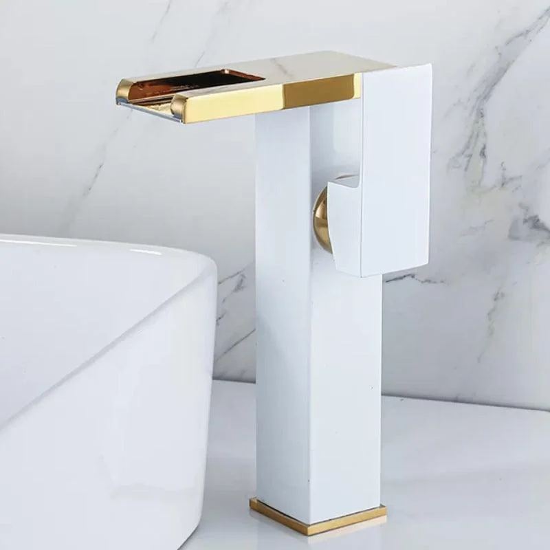 Waterfall Spout Vessel Sink Tap Square Lever Handle with LED Three-Color Light -Bathlova