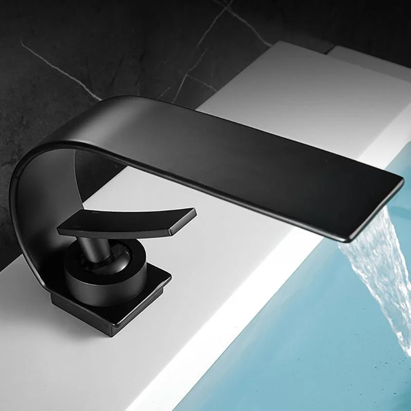 Waterfall Spout Widespread Lavatory Tap Modern Metal Widespread Sink Tap -Bathlova