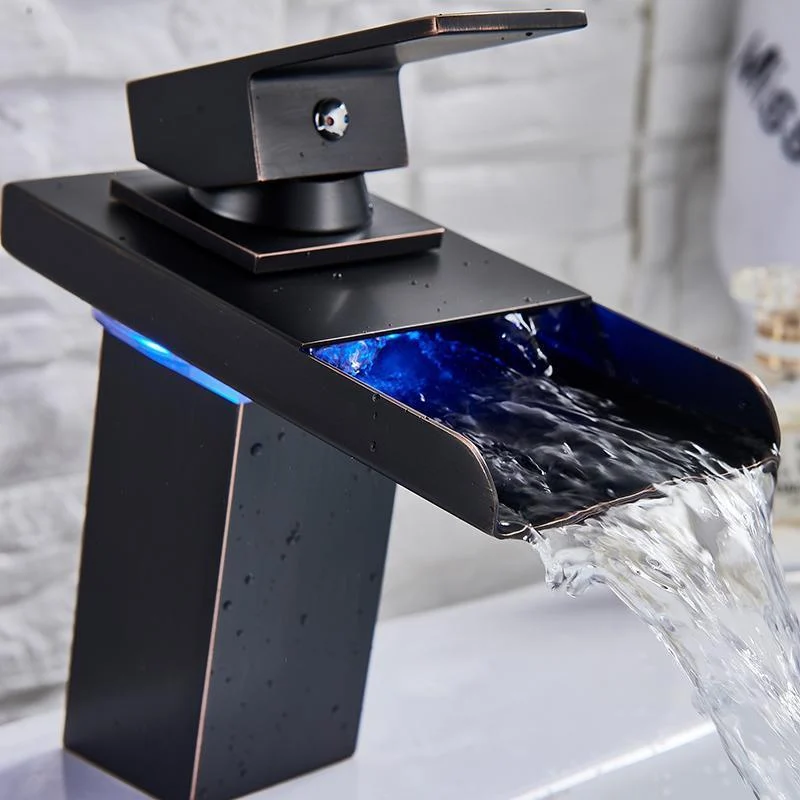 Waterfall Spout With A Single Handle Basin Tap Mixer Tap with LED Light -Bathlova