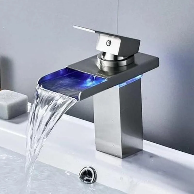 Waterfall Spout With A Single Handle Basin Tap Mixer Tap with LED Light -Bathlova