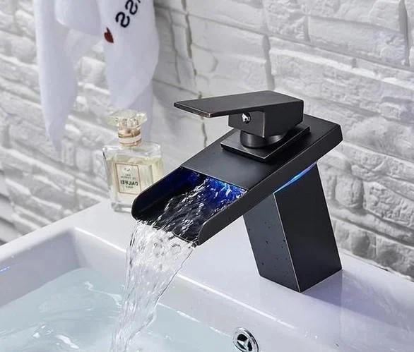 Waterfall Spout With A Single Handle Basin Tap Mixer Tap with LED Light -Bathlova