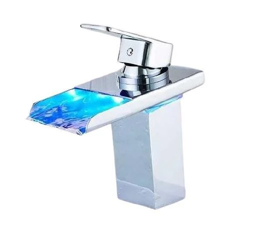 Waterfall Spout With A Single Handle Basin Tap Mixer Tap with LED Light -Bathlova