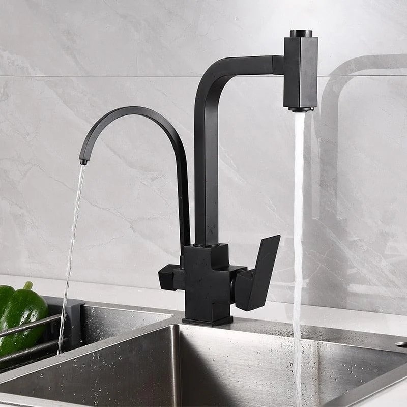 Waterfilter Taps Kitchen Tap Dual Handle Deck Mounted Mixer Tap -Bathlova