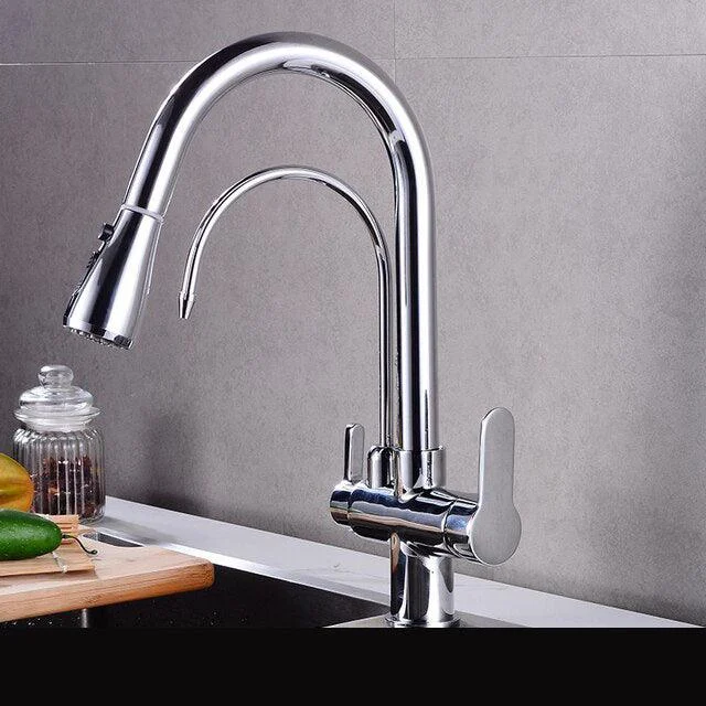 Waterfilter Taps Kitchen Tap Dual Handle Deck Mounted Mixer Tap -Bathlova