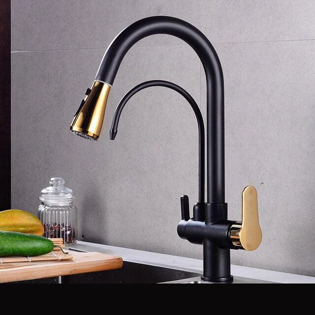 Waterfilter Taps Kitchen Tap Dual Handle Deck Mounted Mixer Tap -Bathlova