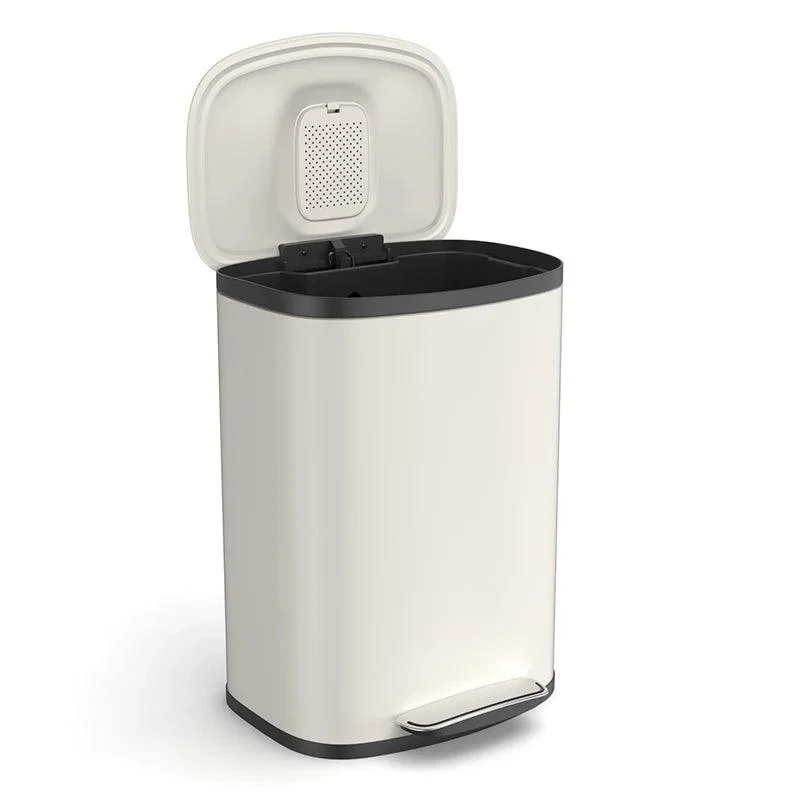 White 13 Gallon Trash Can with Foot Operated Pedal & Soft Close Lid - Curved Surface Trash Can -Bathlova