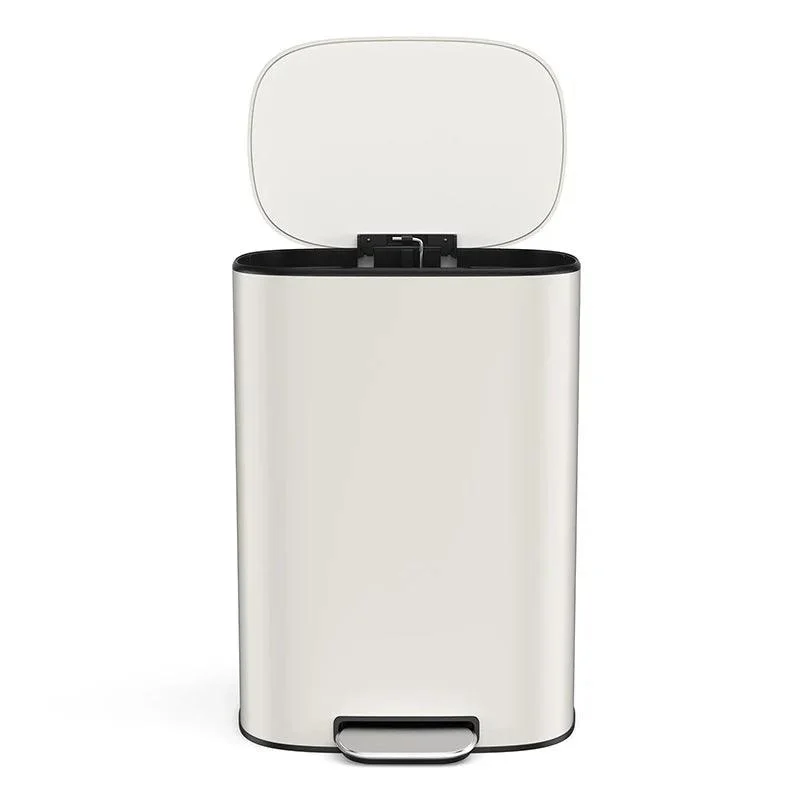 White 13 Gallon Trash Can with Soft Close Lid - 50L Foot Pedal Operated Trash Can -Bathlova