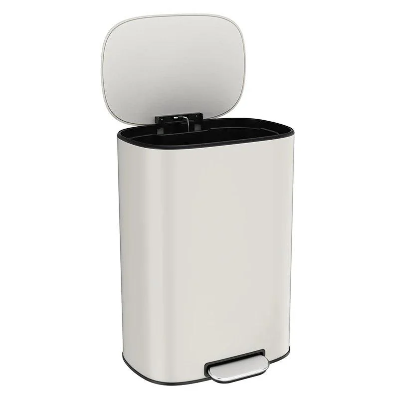 White 13 Gallon Trash Can with Soft Close Lid - 50L Foot Pedal Operated Trash Can -Bathlova