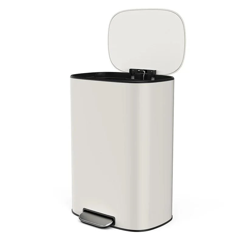 White 13 Gallon Trash Can with Soft Close Lid - 50L Foot Pedal Operated Trash Can -Bathlova