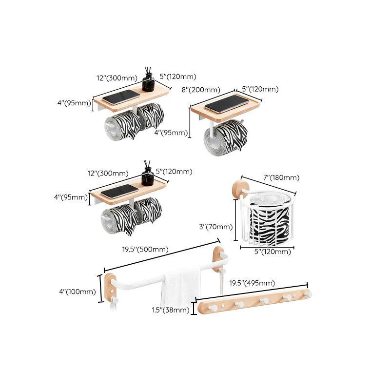 White 7-piece Bathroom Accessory Set Wood and Metal Bathroom Set -Bathlova