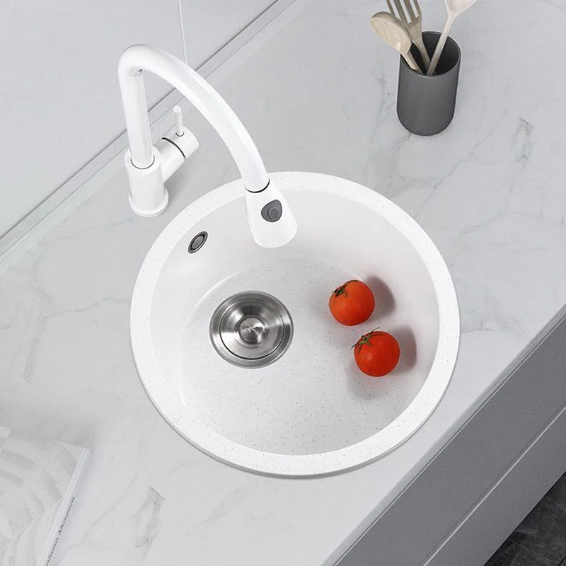 White 9" H Sink Single Bowl Drop-In Kitchen Sink with Soundproofing -Bathlova