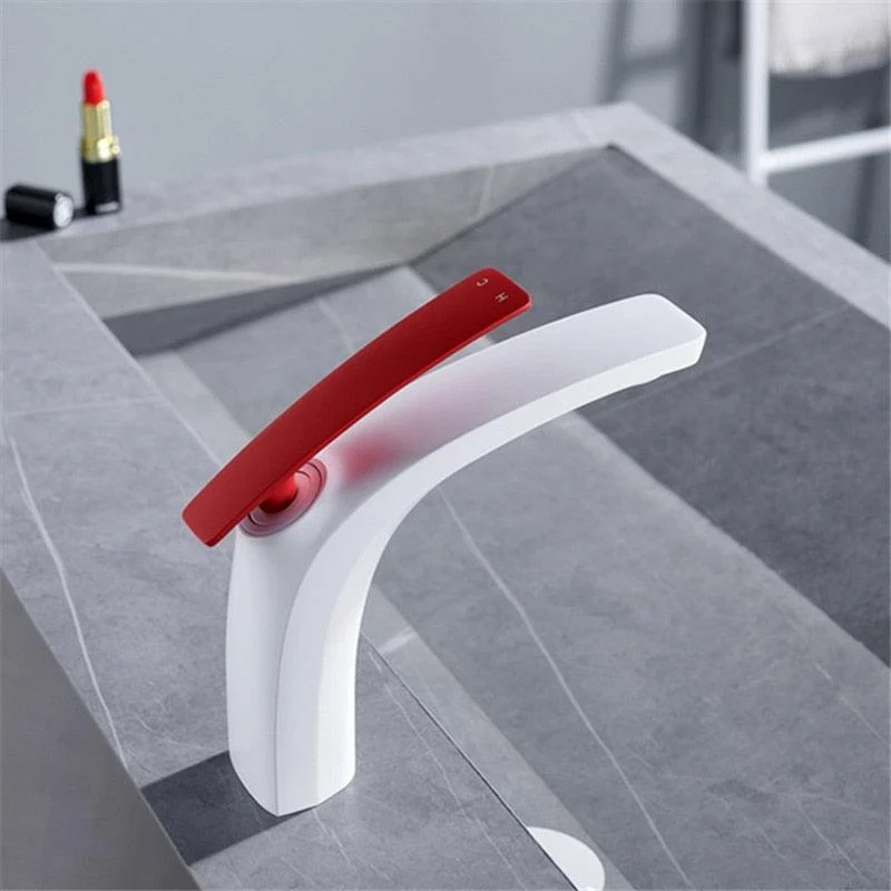 White and Red Bathroom Basin Taps Sink Mixer Tap Single Handle Tap -Bathlova