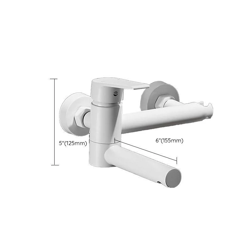 White Bath Tap Trim Single Lever Handle Swivel Spout Wall-Mounted Handshower Tub Filler -Bathlova