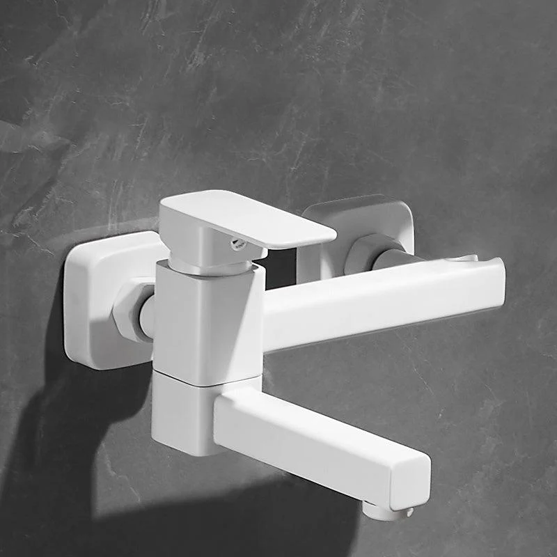 White Bath Tap Trim Single Lever Handle Swivel Spout Wall-Mounted Handshower Tub Filler -Bathlova