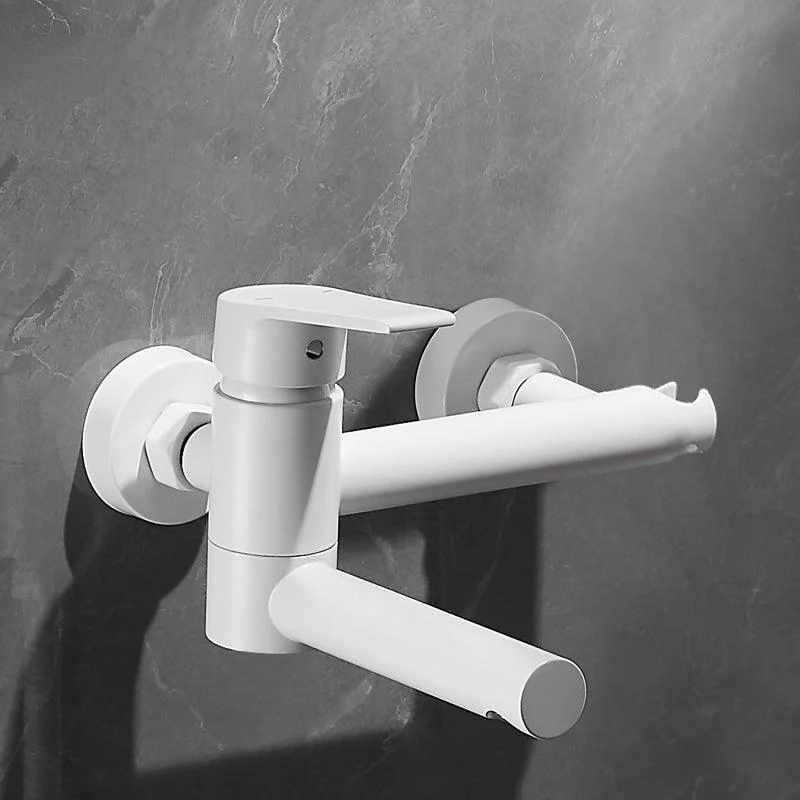 White Bath Tap Trim Single Lever Handle Swivel Spout Wall-Mounted Handshower Tub Filler -Bathlova