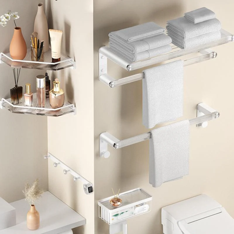 White Bathroom Accessory Set Metal & Acrylic Bathroom Set with Bath Shelf/Robe Hooks -Bathlova