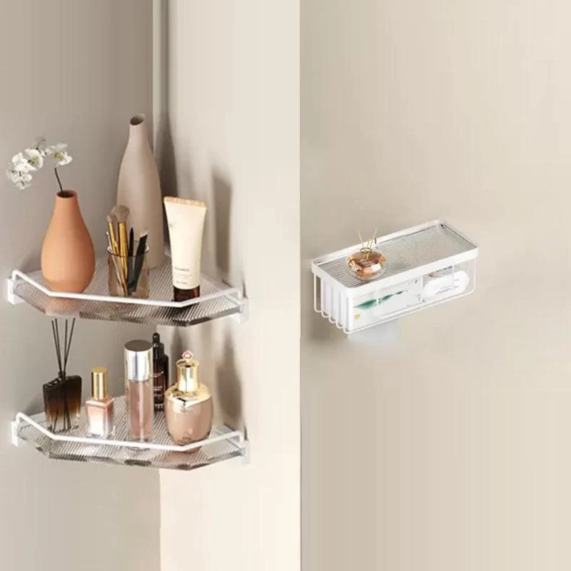 White Bathroom Accessory Set Metal & Acrylic Bathroom Set with Bath Shelf/Robe Hooks -Bathlova