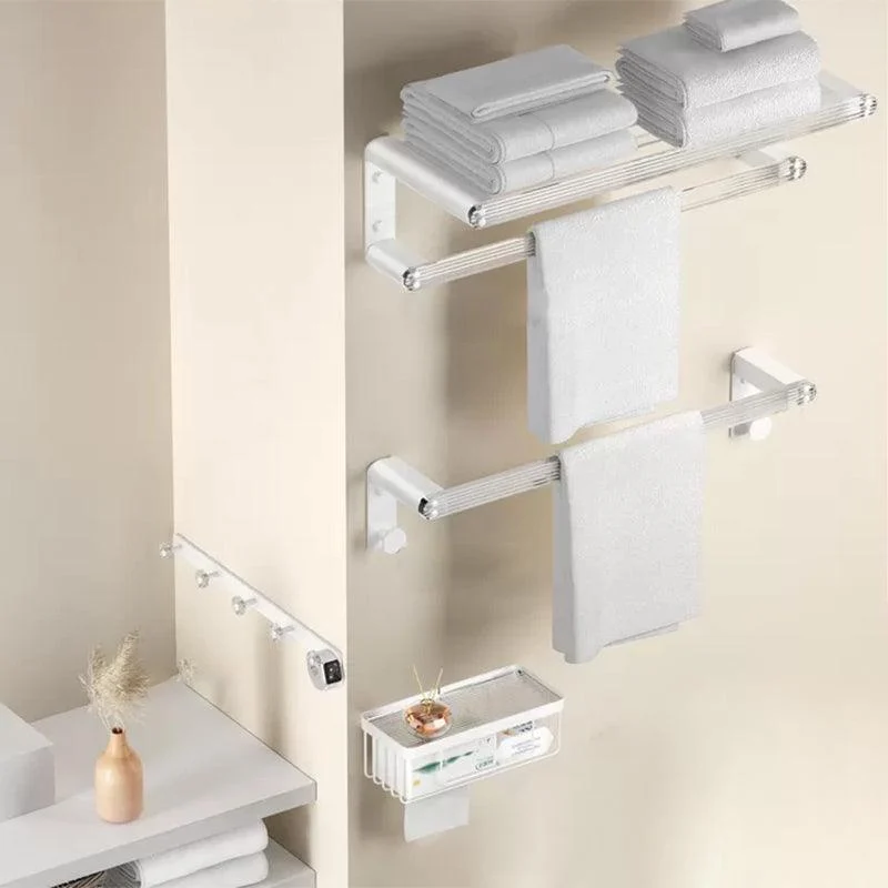 White Bathroom Accessory Set Metal & Acrylic Bathroom Set with Bath Shelf/Robe Hooks -Bathlova