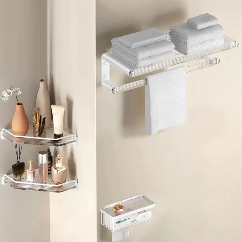 White Bathroom Accessory Set Metal & Acrylic Bathroom Set with Bath Shelf/Robe Hooks -Bathlova