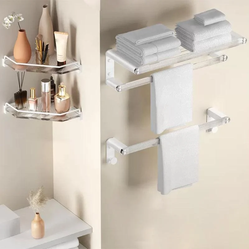 White Bathroom Accessory Set Metal & Acrylic Bathroom Set with Bath Shelf/Robe Hooks -Bathlova