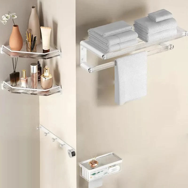 White Bathroom Accessory Set Metal & Acrylic Bathroom Set with Bath Shelf/Robe Hooks -Bathlova