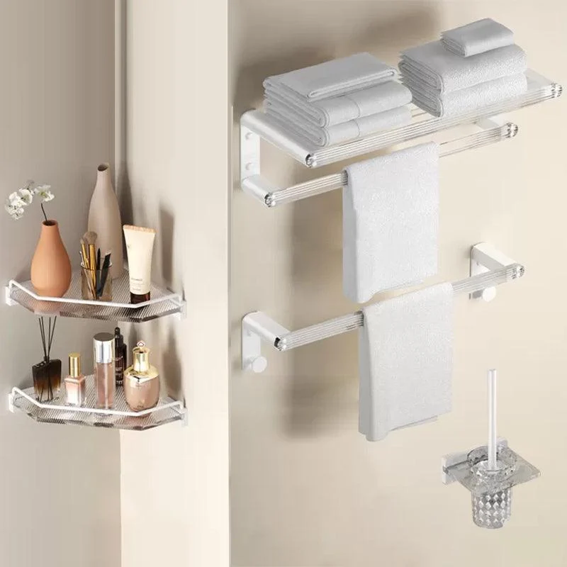 White Bathroom Accessory Set Metal & Acrylic Bathroom Set with Bath Shelf/Robe Hooks -Bathlova