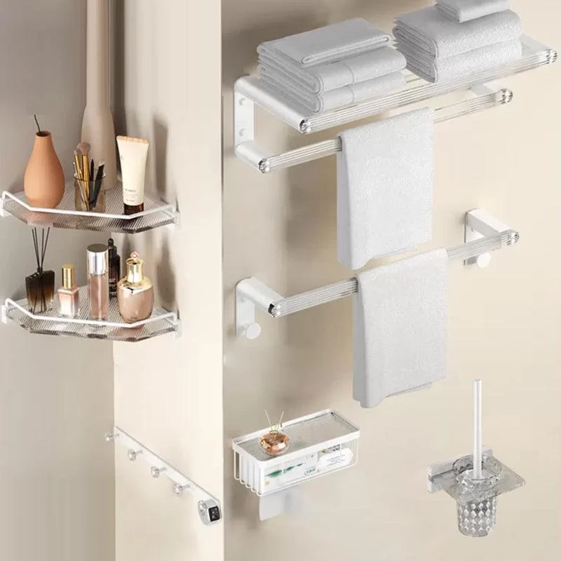 White Bathroom Accessory Set Metal & Acrylic Bathroom Set with Bath Shelf/Robe Hooks -Bathlova