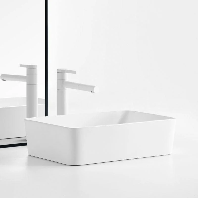 White Bathroom Sink Ceramic Rectangular Bathroom Sink with Tap -Bathlova