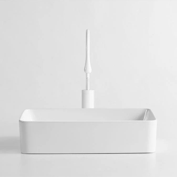 White Bathroom Sink Ceramic Rectangular Bathroom Sink with Tap -Bathlova