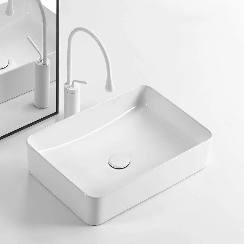 White Bathroom Sink Ceramic Rectangular Bathroom Sink with Tap -Bathlova