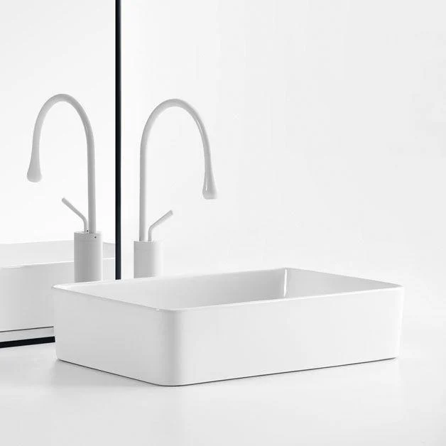 White Bathroom Sink Ceramic Rectangular Bathroom Sink with Tap -Bathlova