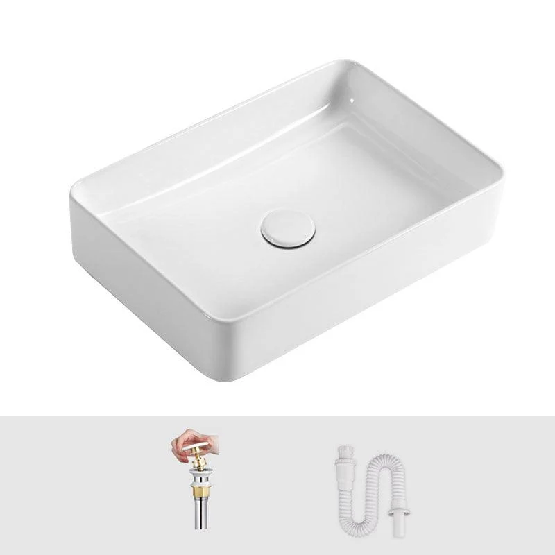 White Bathroom Sink Ceramic Rectangular Bathroom Sink with Tap -Bathlova